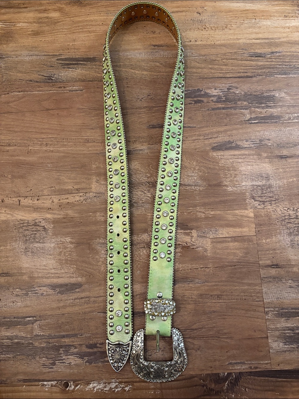 Studded Green Western Belt made by NOCONA Belt Co. with Decorative Buckle. XL